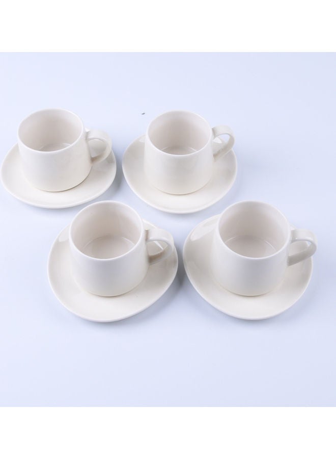 4-Piece Coffee/Tea Ceramic Cup and Saucer Set White 4 x 300ml