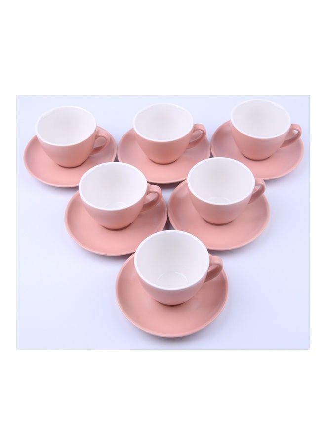 6-Piece Coffee/Tea Ceramic Cup and Saucer Set Pink 6 x 220ml