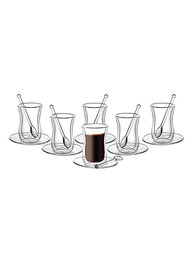 18-Pieec Double Wall Glass Tumbler Set 100ml Estikana Tea or Coffee Cups with Spoon TS891