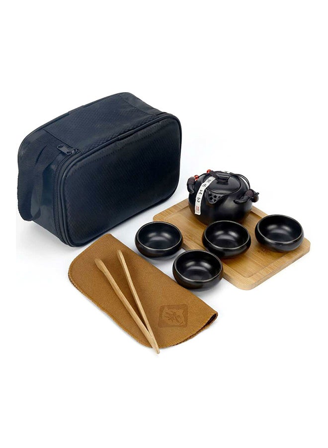 Gift Crack Cup Portable Matte Travel Tea Set Black 9x6.5centimeter