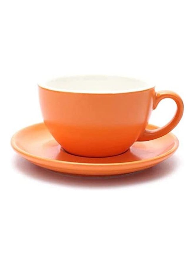 Ceramic Coffee Cup And Saucer Set Orange/White