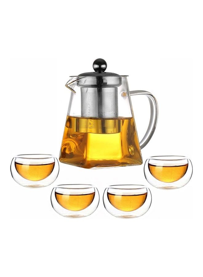 5-Piece Heat-Resistant Glass Teapot Set Clear 1x Teapot 500, 4x Cups 50ml