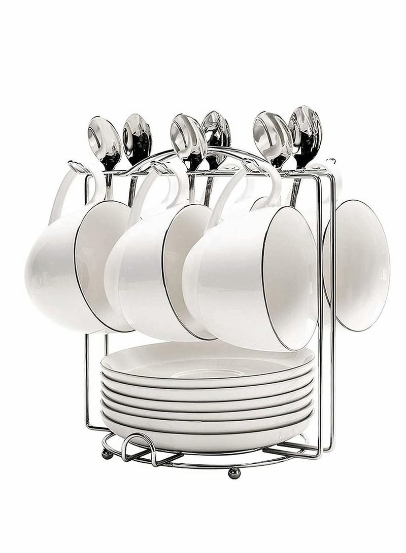 Coffee Cup Holder, Stainless Steel Cup Holder, Display And Organizer Cup Plate Organizer, Creative Kitchenware Storage Cup Holder For Kitchen Counter, Cabinet, Table (6 Cups 6 Plates, Silver)