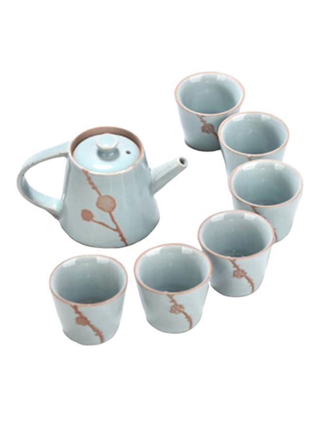 7-Piece Teapot Set Blue/Brown Tea Pot 13x8, Cup 5.5x4.5cm