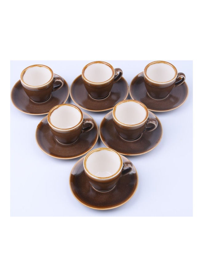 6-Piece Coffee/Tea Ceramic Cup and Saucer Set Brown 6 x 80ml