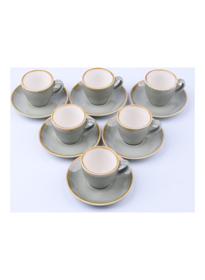 6-Piece Coffee/Tea Ceramic Cup and Saucer Set Grey 6 x 80ml