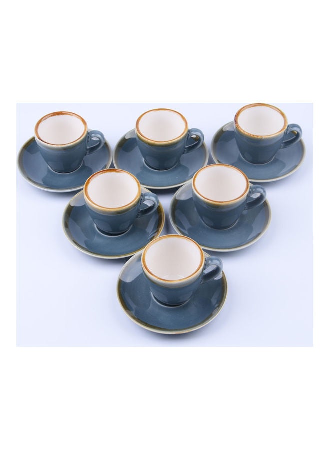 6-Piece Coffee/Tea Ceramic Cup and Saucer Set Blue 6 x 80ml