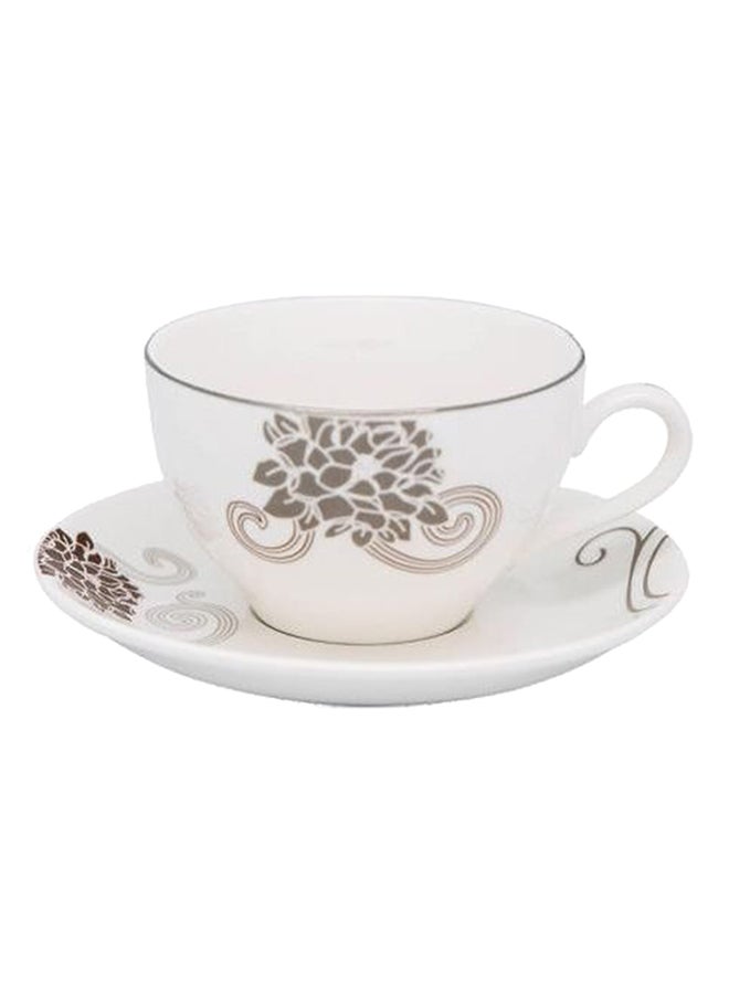 6-Piece Porcelain Cup With Saucer Set White Standard