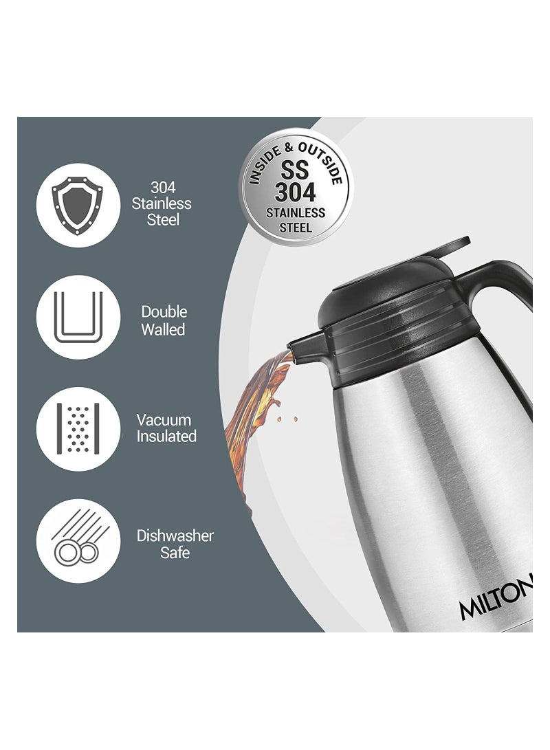 Milton Thermosteel Classic Carafe Flask Tea Coffee Pot 2000 ml Silver