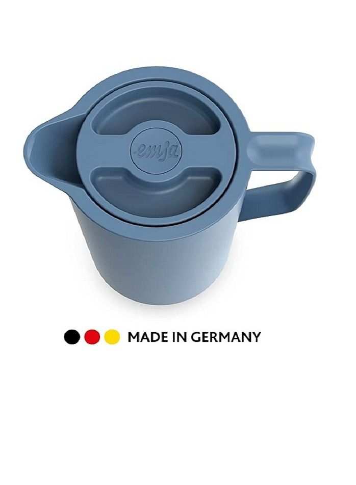 Emsa N41703 Motiva Vacuum Jug | 1 Litre | Quick Press Closure | 12 Hours Hot, 24 Hours Cold | Glass Bulb |Flask| Made in Germany | Nordic Design | North Blue