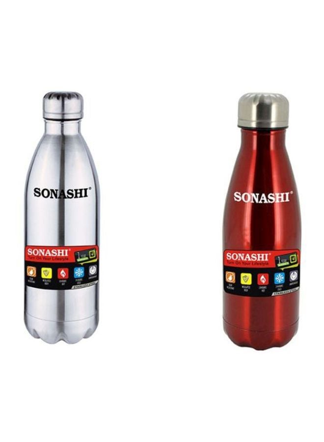 2-Piece Hot And Cold Vacuum Flask Set Silver/Red 2x0.75Liters