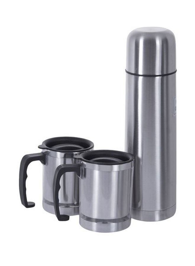 3-Piece Vacuum Flask And Mugs Set Silver/Black