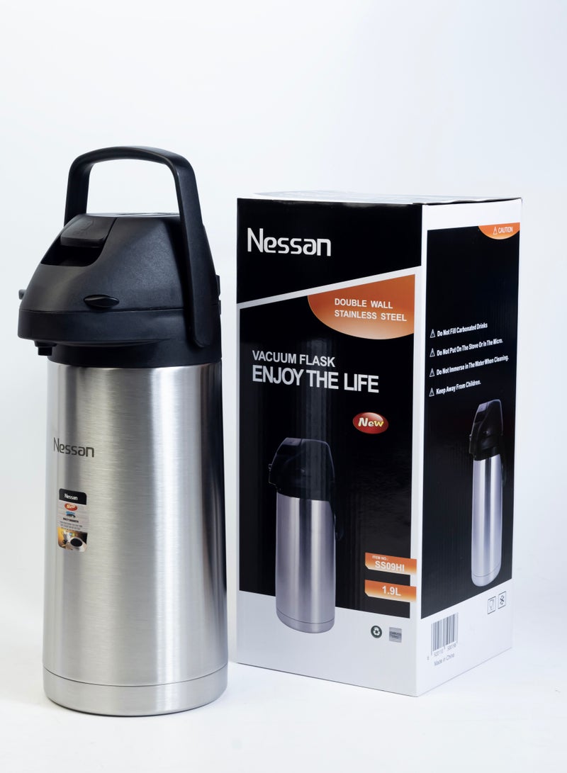 Nessan Insulated Coffee Tea Dispenser - Black and silver, 1.9 Liter, SS09HI