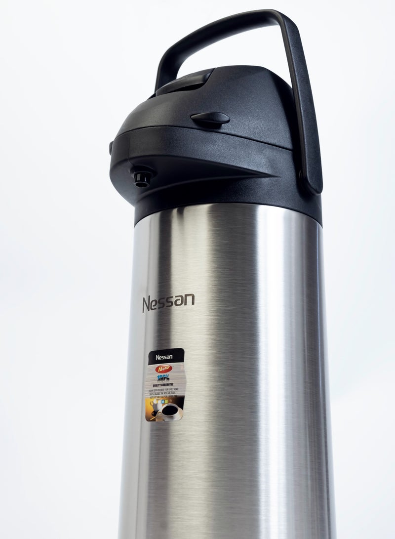 Nessan Insulated Coffee Tea Dispenser - Black and silver, 1.9 Liter, SS09HI