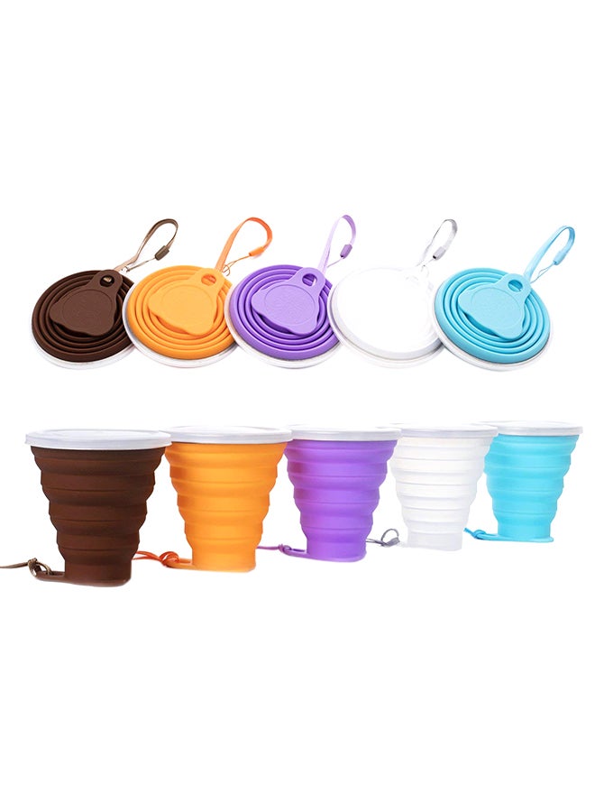 5-Piece Collapsible Cup Set With Lid Orange/Brown/Blue/White/purple 272ml