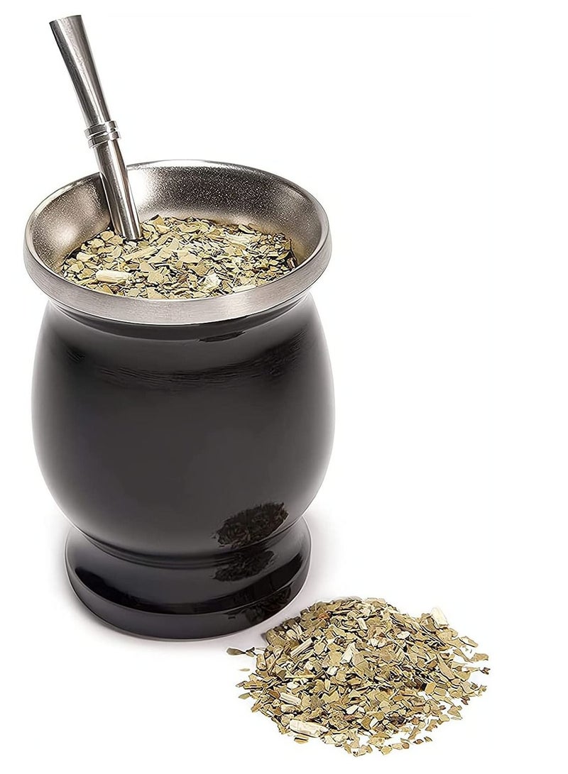 Yerba Mate Tea Cup 230 ml Black Stainless Steel Double Walled Easy Wash Household Insulation Cup with Bombilla Straw Mate Gourds for Yerba Mate Loose Leaf Drinking