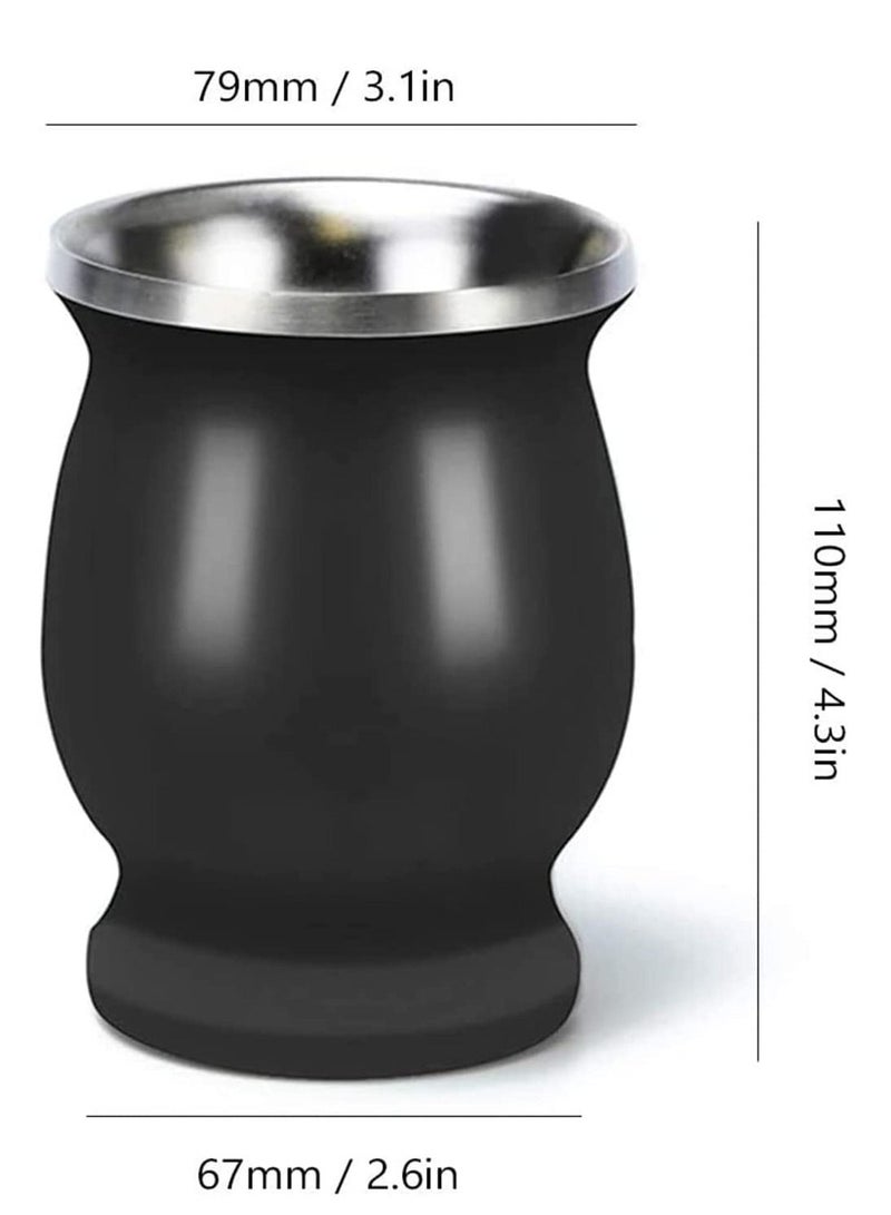 Yerba Mate Tea Cup 230 ml Black Stainless Steel Double Walled Easy Wash Household Insulation Cup with Bombilla Straw Mate Gourds for Yerba Mate Loose Leaf Drinking