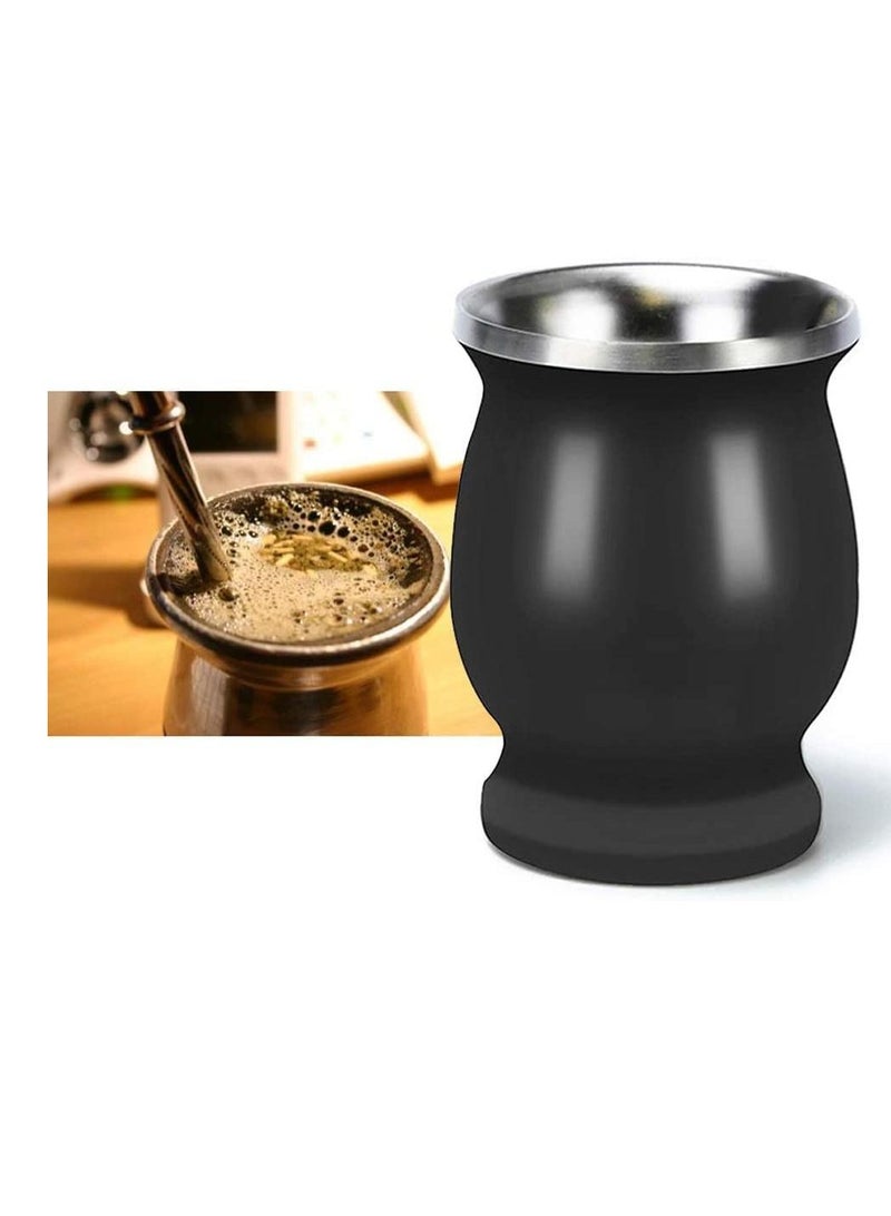 Yerba Mate Tea Cup 230 ml Black Stainless Steel Double Walled Easy Wash Household Insulation Cup with Bombilla Straw Mate Gourds for Yerba Mate Loose Leaf Drinking