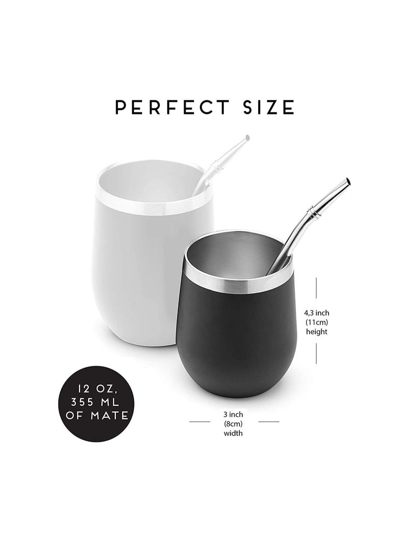 Mate Tea Cup And Bombilla Straw Set 12oz Double-wall Stainless Coffee Water Tea Cup Natural Mate Gourd Cup Kit For Mate tea Loose Leaf Drinking