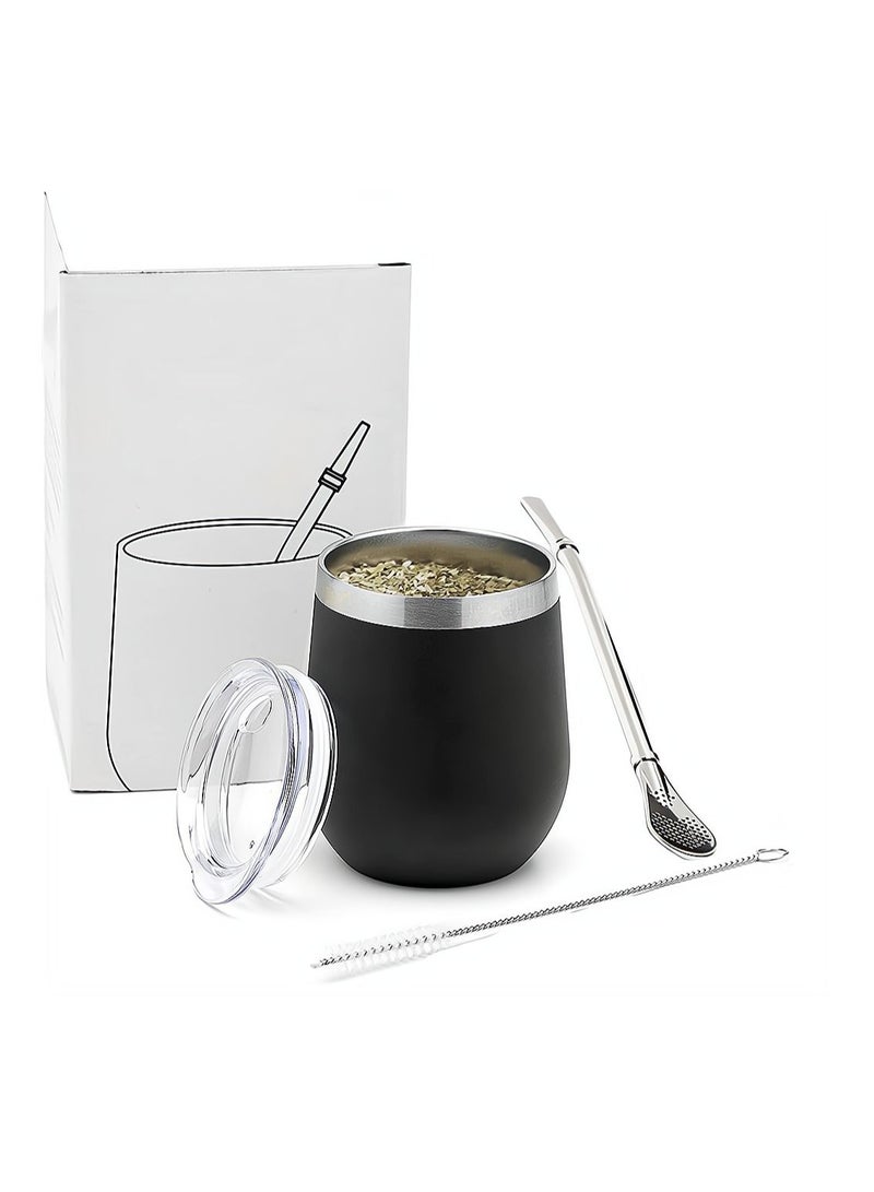 Mate Tea Cup And Bombilla Straw Set 12oz Double-wall Stainless Coffee Water Tea Cup Natural Mate Gourd Cup Kit For Mate tea Loose Leaf Drinking