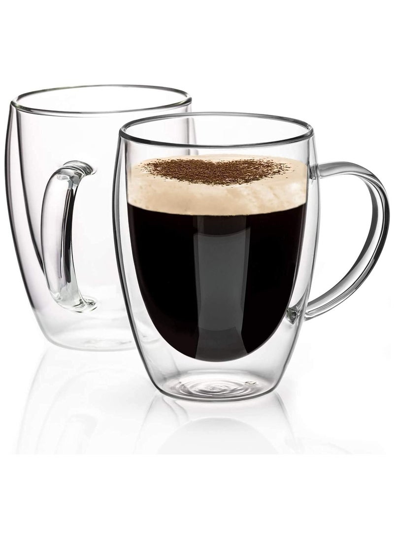 Double Wall Glass Coffee Mugs with Handle Insulated Coffee Glass Clear Espresso Cups  Heat-resistant Double-layer Milk Mugs Tea Cup.