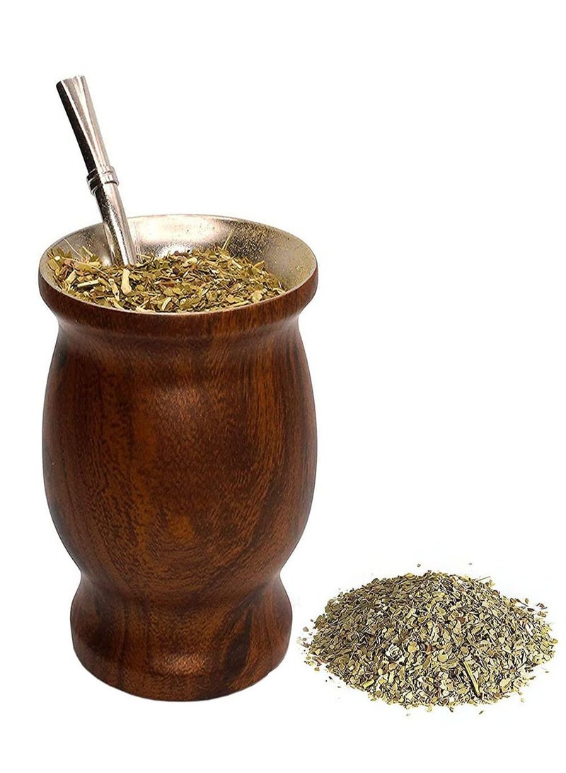 Yerba Mate Tea Cup 230ml Wood Grain Color Stainless Steel Double Walled Easy Wash Household Insulation Cup, Mate Gourds for Yerba Mate Loose Leaf Drinking with Bombilla Straw