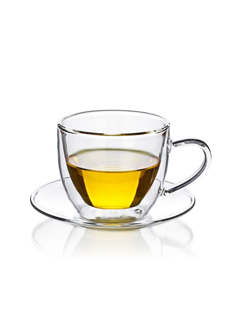 Borosilicate Glass Double Wall Cup & Saucer for Hot and Cold Drinks 0.85L