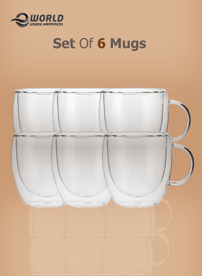 6-Piece Insulated Double Wall Cup with Handle for Drinkware Coffee Tea Available in 250ml, 350ml and 450ml