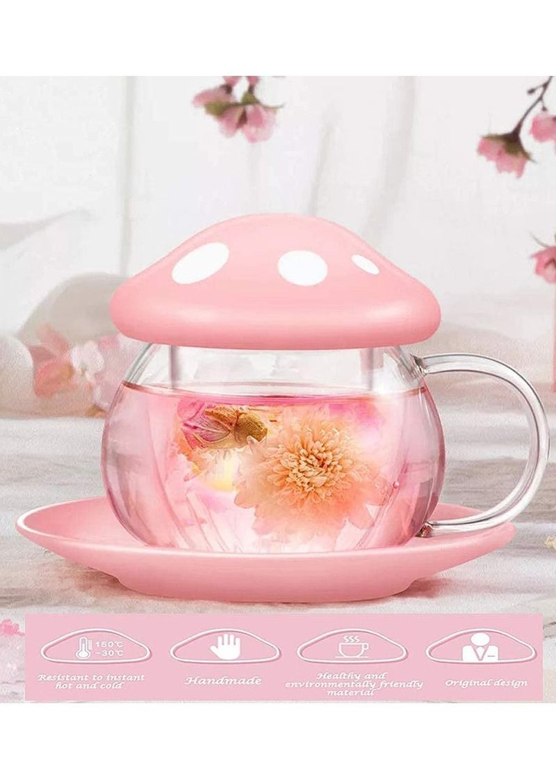 Tea Mug with Strainer Filter Infuser,for Loose Leaf Tea Mushroom Design Cute and Heat Resistant for Women Man Friends Gifts(290ML 9.6oz) (Pink)