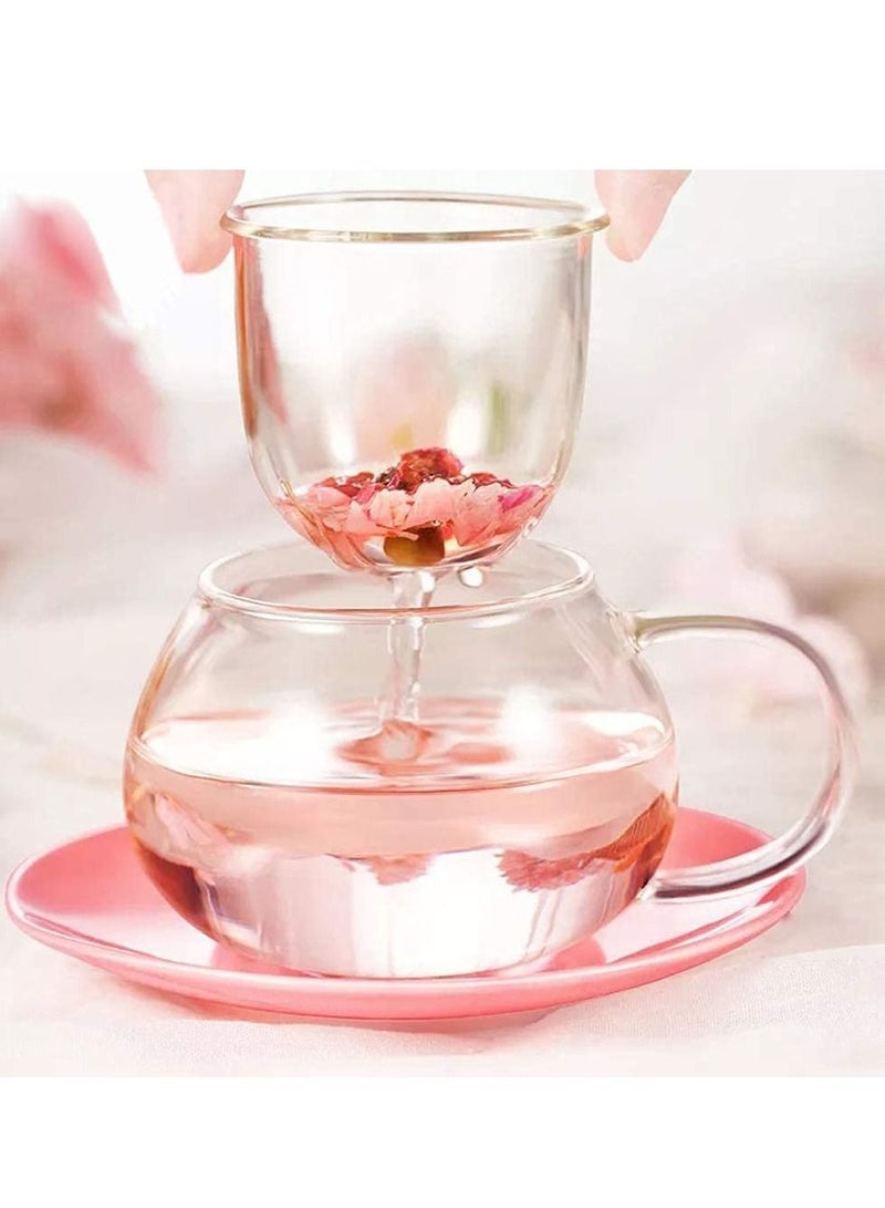 Tea Mug with Strainer Filter Infuser,for Loose Leaf Tea Mushroom Design Cute and Heat Resistant for Women Man Friends Gifts(290ML 9.6oz) (Pink)