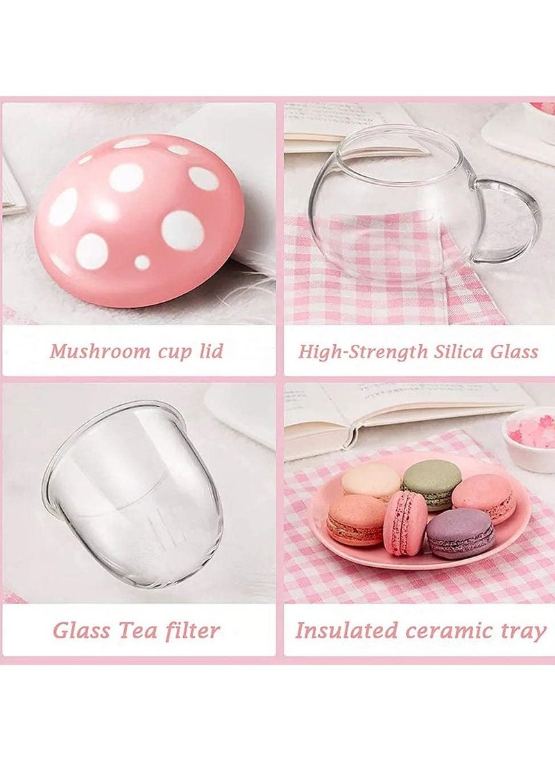 Tea Mug with Strainer Filter Infuser,for Loose Leaf Tea Mushroom Design Cute and Heat Resistant for Women Man Friends Gifts(290ML 9.6oz) (Pink)