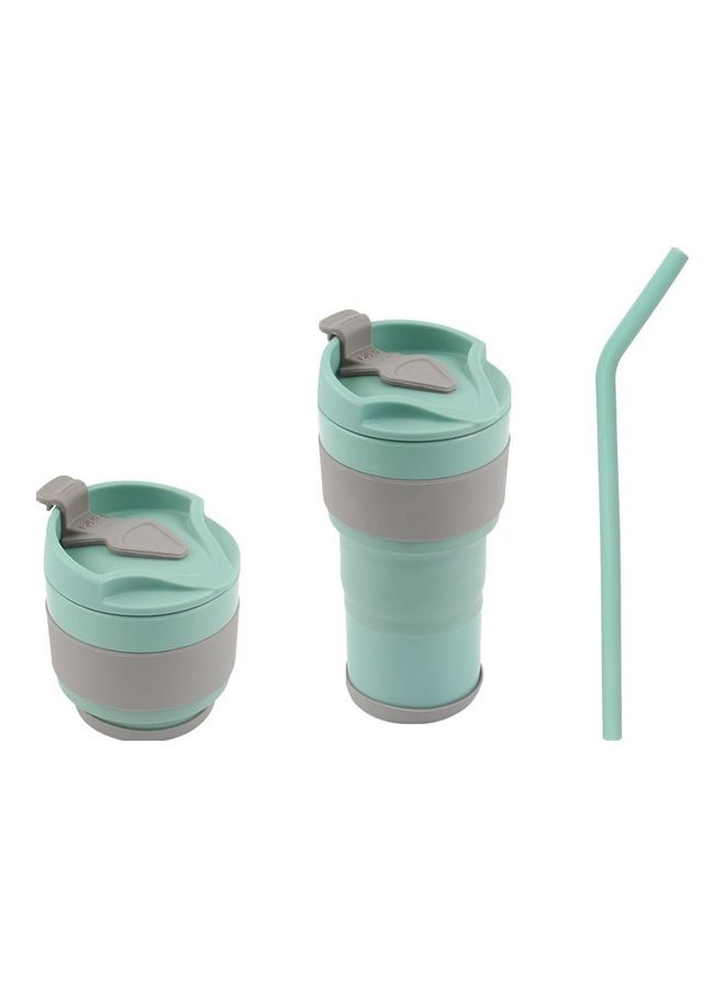Outdoor Travel Silicone Folding Eater Cup With Straw Green/Grey