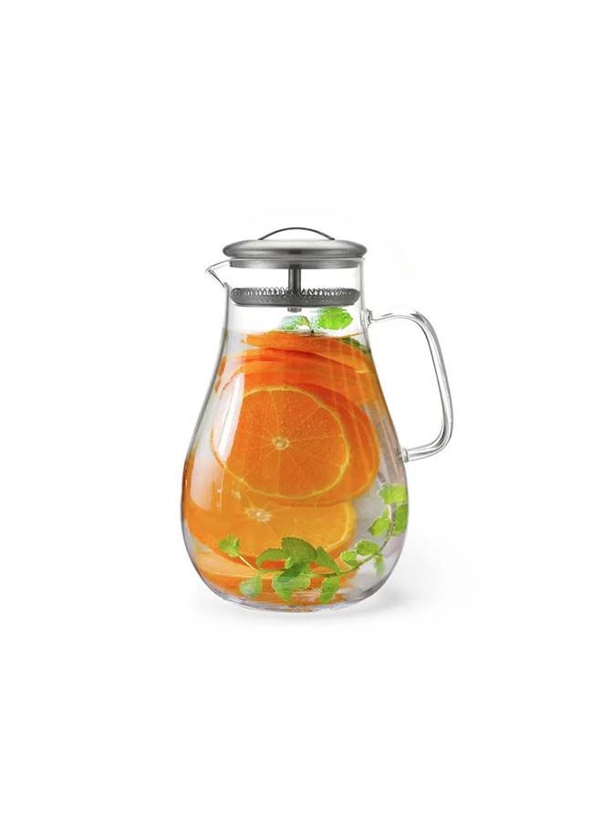 Pitcher Jug Borosilicate Glass Handle And Stainless Steel Lid Giorno Collection , Great for Hot/Cold Water, Ice Tea and Juice Beverage, Carafe For Handmade Juices and Smoothies 1800ml