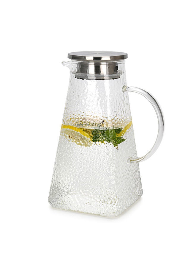 Transparent Pitcher Jug Borosilicate Glass Heat Resistant With Arc Shape Handle And Stainless Lid, Leakproof, Great for Hot/Cold Water,Carafe For Handmade Juices and Smoothies 1800ml