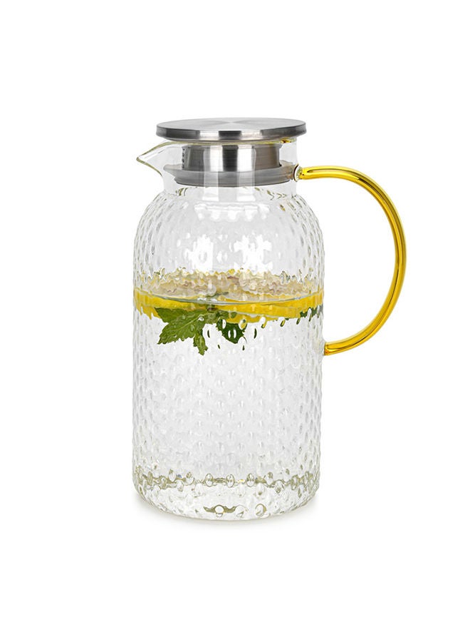 Transparent Pitcher Jug Borosilicate Glass Heat Resistant With Arc Shape Handle And Stainless Lid, Leakproof, Great for Hot/Cold Water,Carafe For Handmade Juices and Smoothies 1900ml