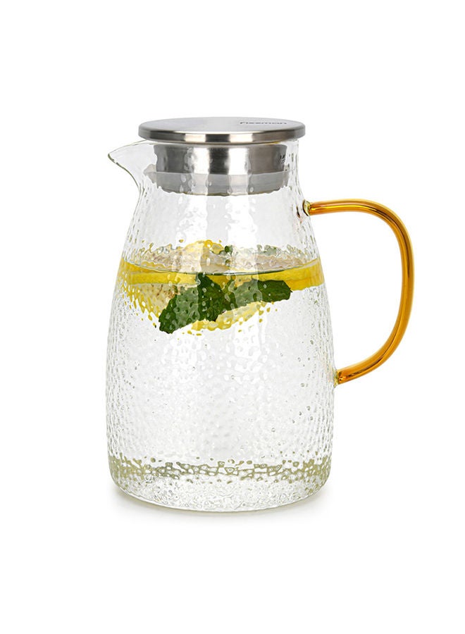 Transparent Pitcher Jug Heat Resistant With Arc Shape Handle And Stainless Lid, Leakproof, Great for Hot/Cold Water,Carafe For Handmade Juices and Smoothies 1600ml