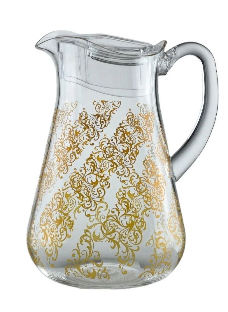 Acrylic Pitcher with Lid Cold and Hot Water Carafe with Unique Printed Pattern, Beverage Pitcher for Homemade Iced Tea and Juice