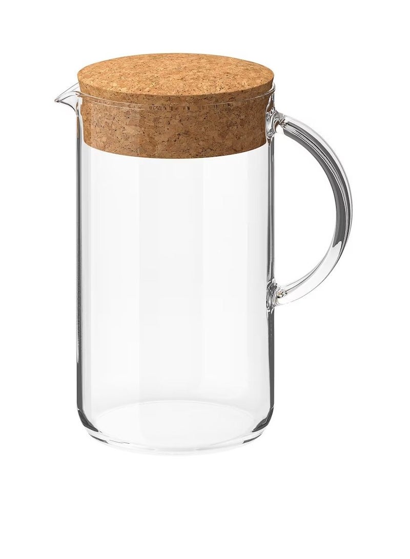 Jug with lid, clear glass/cork1.5 l