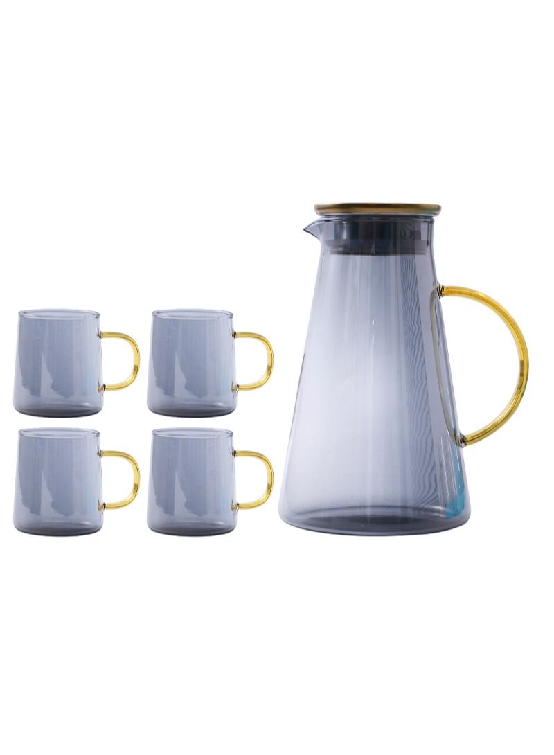 Light Luxury Glass Kettle And Cup Set Household Nordic With One 1880 ML Pot And Four 315 ML Cups Grey 13.5*22cm