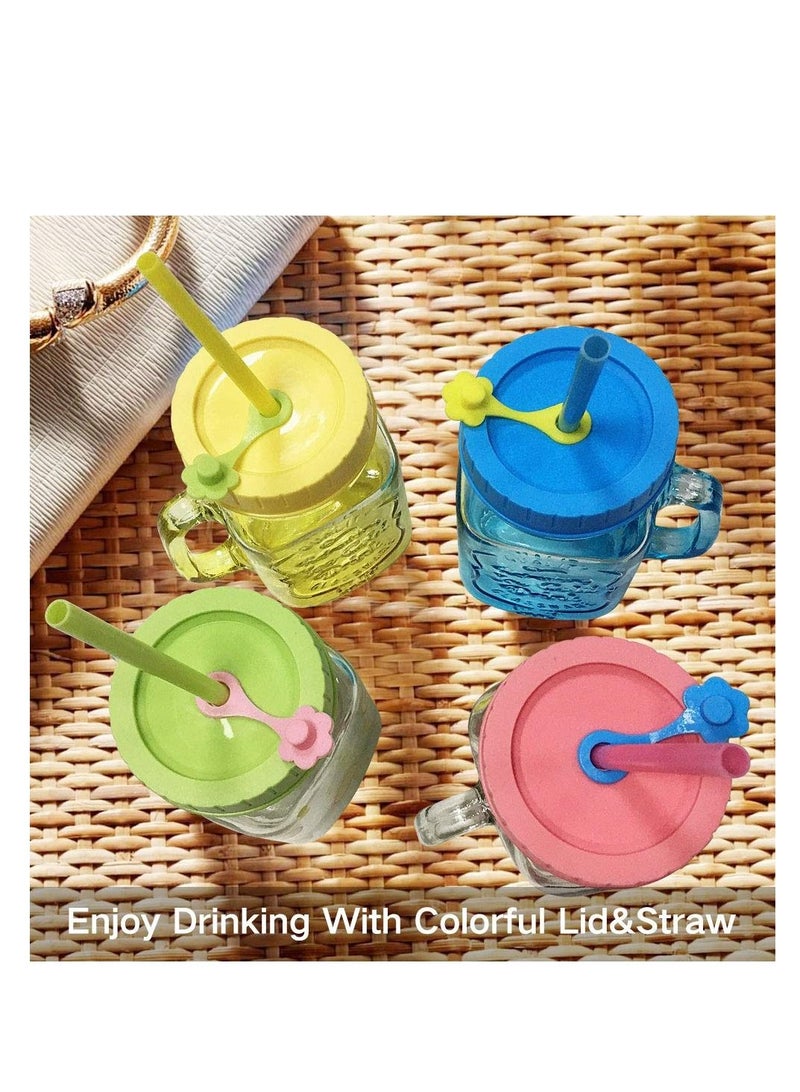 Mason Jar Lids with Straw Hole/Plastic Straws/Silicone Stoppers/Silicone Rings/Cleaning Brush, BPA Free Plastic Canning Lids, Great for Drinking & Food Storage(26 Pack)