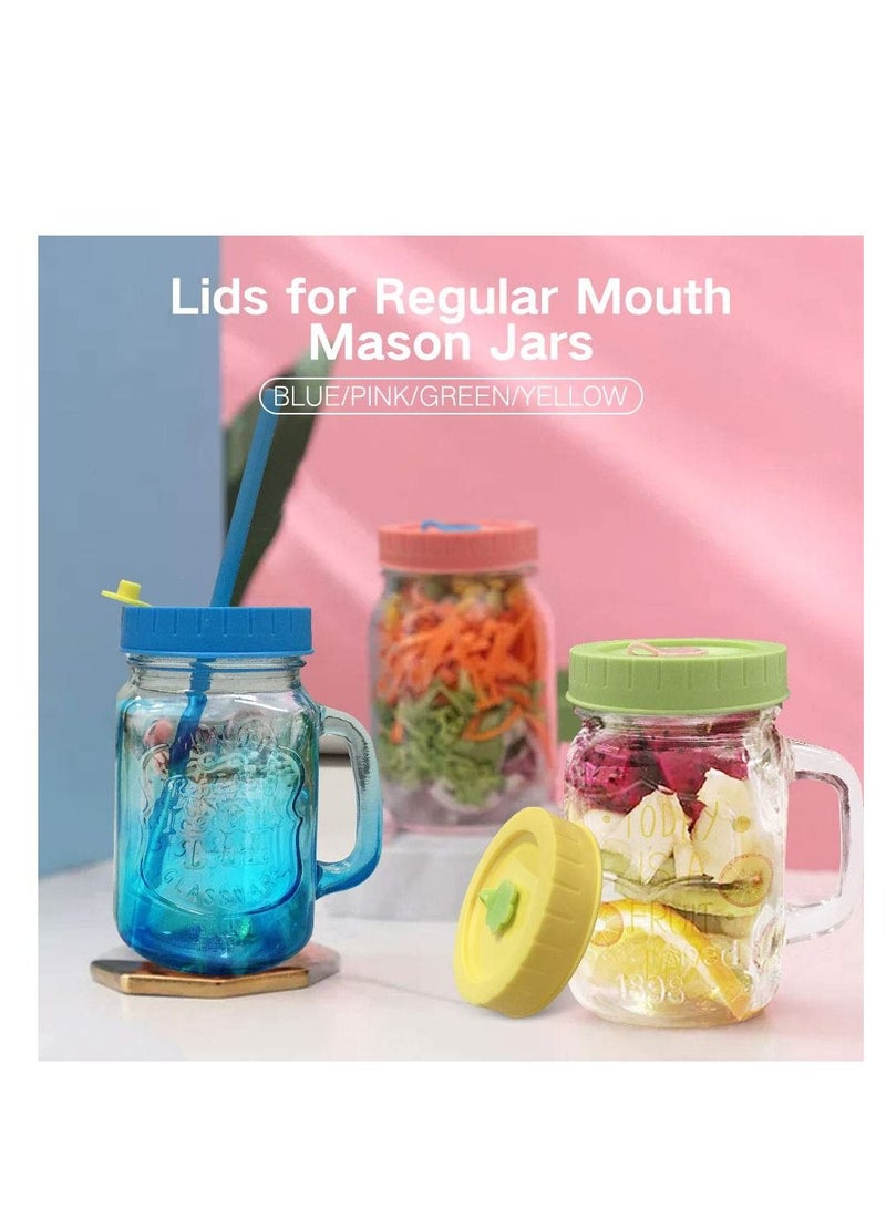 Mason Jar Lids with Straw Hole/Plastic Straws/Silicone Stoppers/Silicone Rings/Cleaning Brush, BPA Free Plastic Canning Lids, Great for Drinking & Food Storage(26 Pack)