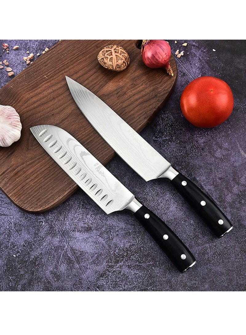 Professional 2 PCS Chef Knife Set Sharp Knife, German High Carbon Stainless Steel  7Cr17Mov Kitchen Knife Set 8inch Chefs Knife & 7inch Santoku Knife Knives Set for Kitchen