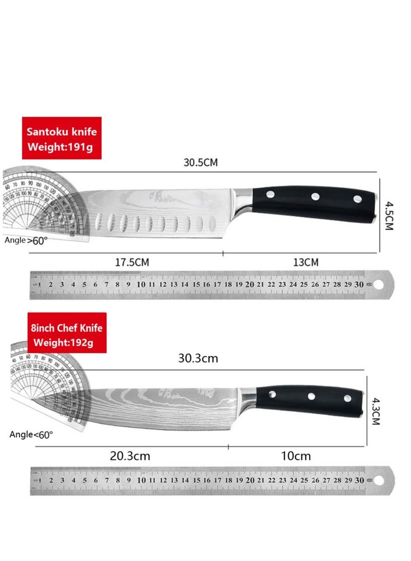 Professional 2 PCS Chef Knife Set Sharp Knife, German High Carbon Stainless Steel  7Cr17Mov Kitchen Knife Set 8inch Chefs Knife & 7inch Santoku Knife Knives Set for Kitchen