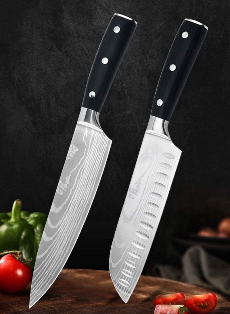 Professional 2 PCS Chef Knife Set Sharp Knife, German High Carbon Stainless Steel  7Cr17Mov Kitchen Knife Set 8inch Chefs Knife & 7inch Santoku Knife Knives Set for Kitchen