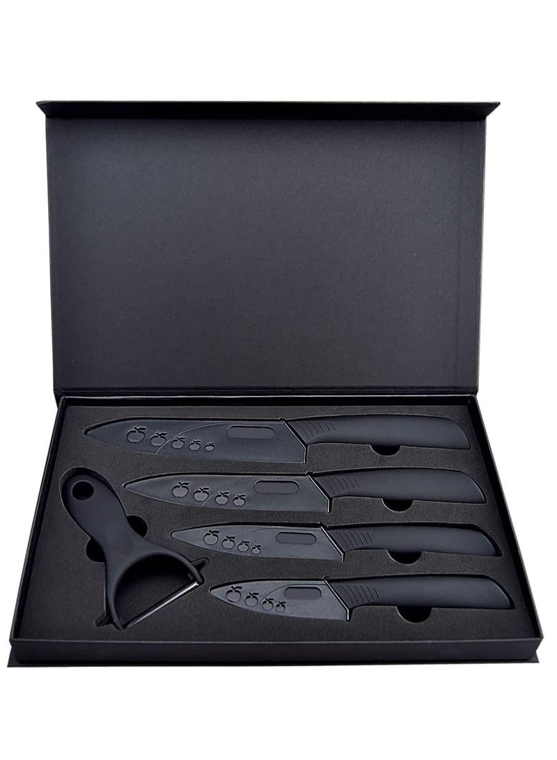 Kitchen Ceramic Knife Set Professional Knife With Sheaths, Super Sharp Rust Proof Stain Resistant include15cm Chef Knife, 12.7cm Utility Knife 10cm Fruit Knife 7.7cm Paring Knife One Peeler