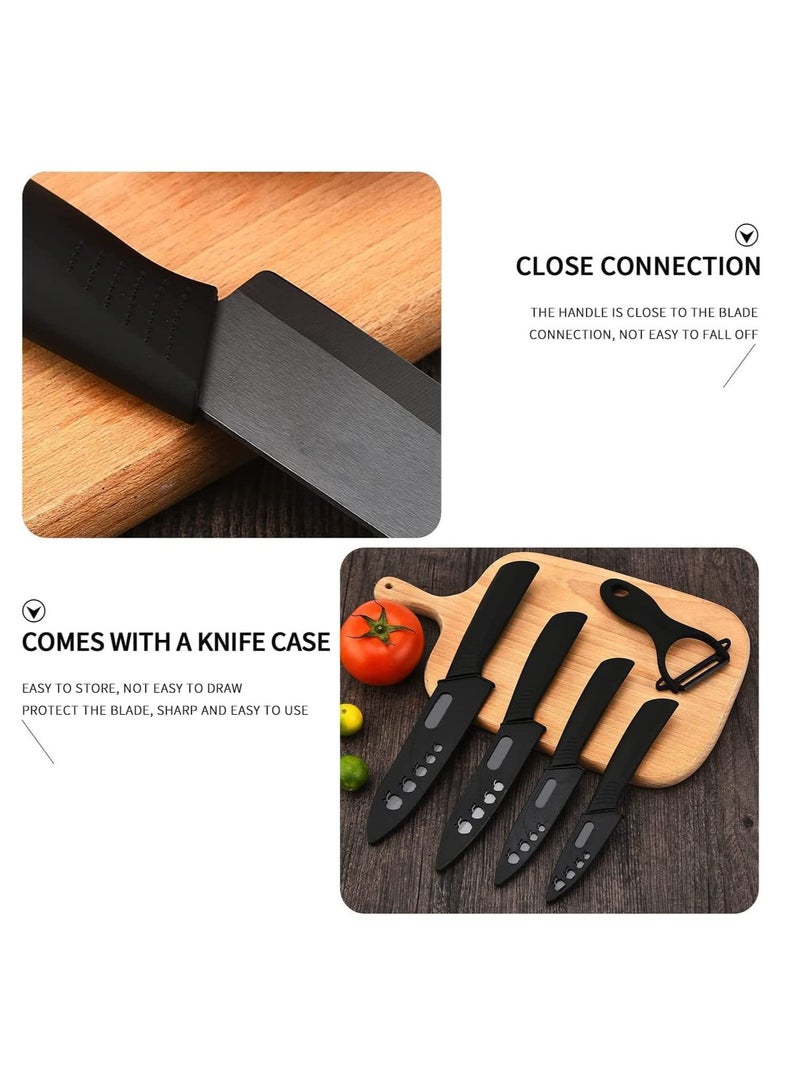 Kitchen Ceramic Knife Set Professional Knife With Sheaths, Super Sharp Rust Proof Stain Resistant include15cm Chef Knife, 12.7cm Utility Knife 10cm Fruit Knife 7.7cm Paring Knife One Peeler