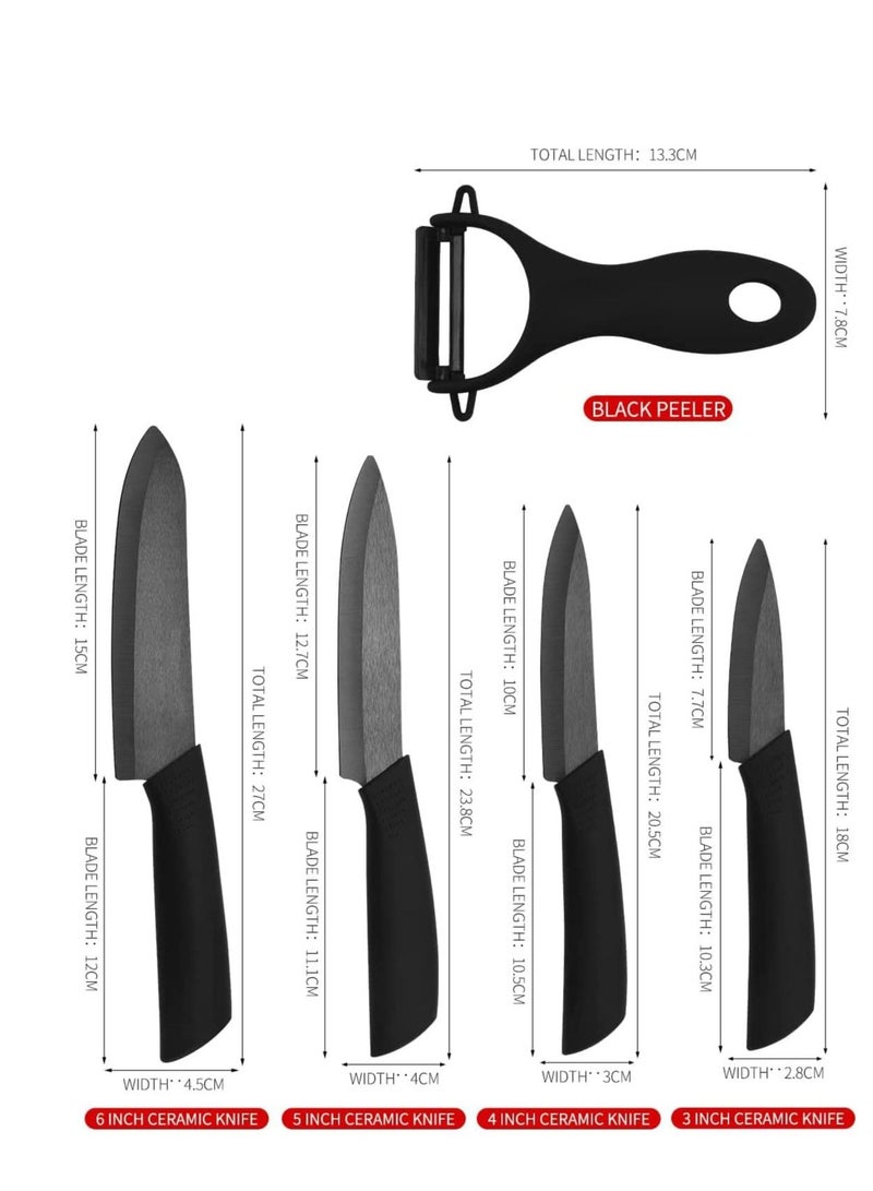 Kitchen Ceramic Knife Set Professional Knife With Sheaths, Super Sharp Rust Proof Stain Resistant include15cm Chef Knife, 12.7cm Utility Knife 10cm Fruit Knife 7.7cm Paring Knife One Peeler