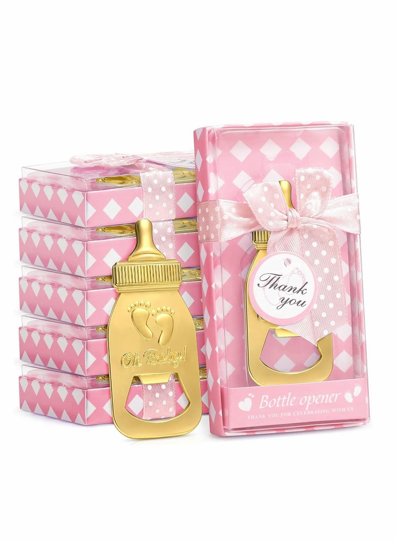 6 Pieces Bottle Opener Baby Shower Favor For Guest, Cute Baby Shower Souvenirs with Baby Footprints Neutral Baby Shower Decoration Gender Reveal Party Supplies for Boy Girl (Pink)