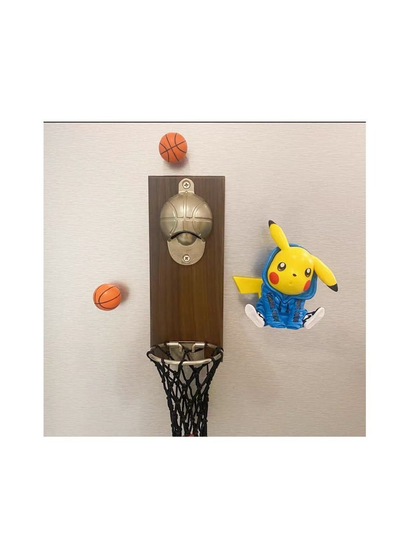 1-Piece Creative Cartoon Multifunction Bottle Opener,Embedded Solid Wood Fridge Magnet Bottle Opener Kitchen Tools with 1 Piece Magnetic Vivid Cartoon Characters and 2 Pieces Magnetic Basketballs