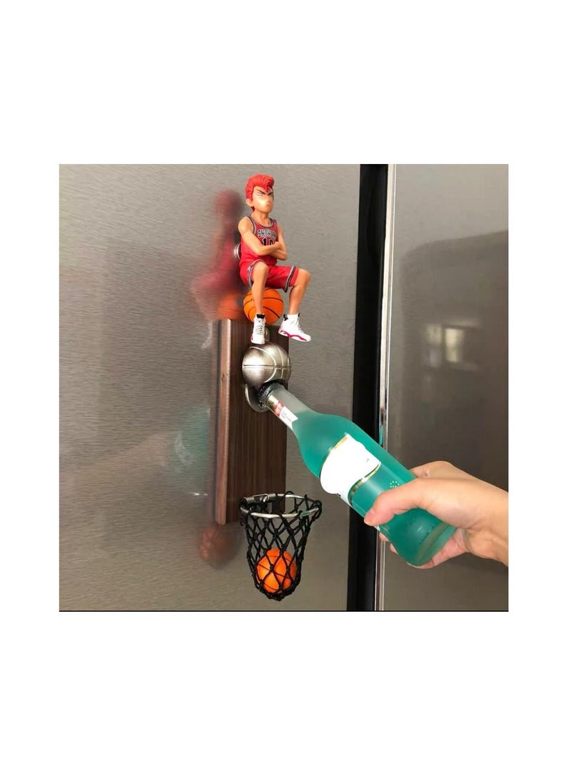 1-Piece Creative Cartoon Multifunction Bottle Opener,Embedded Solid Wood Fridge Magnet Bottle Opener Kitchen Tools with 1 Piece Magnetic Vivid Cartoon Characters and 2 Pieces Magnetic Basketballs